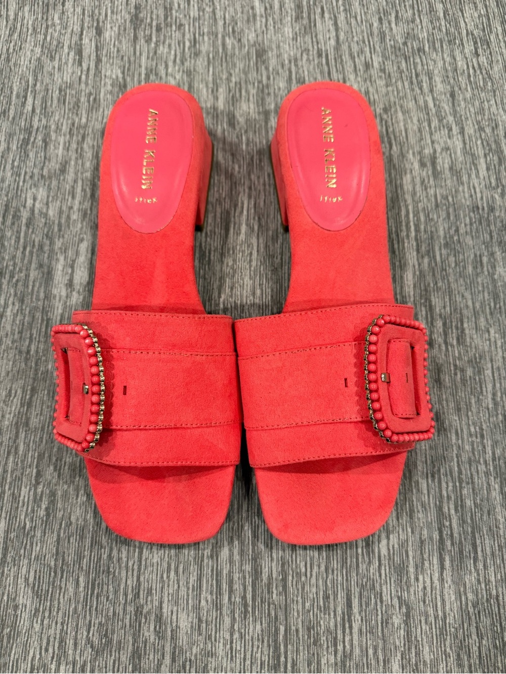 Anne Klein Nessa Faux Suede Buckle Slide Mules